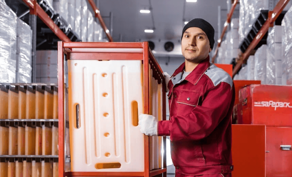 Комплектовщик фармацевтического склада в Москве за работой. Biocard - перевозки грузов с температурным режимом по РФ и миру